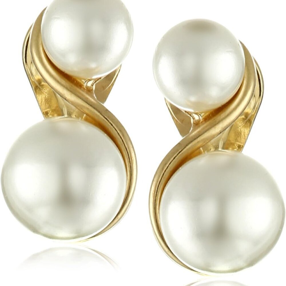 Gold-tone Faux Pearl Clip-on Earrings for Women Elegant Non Pierced Jewelry